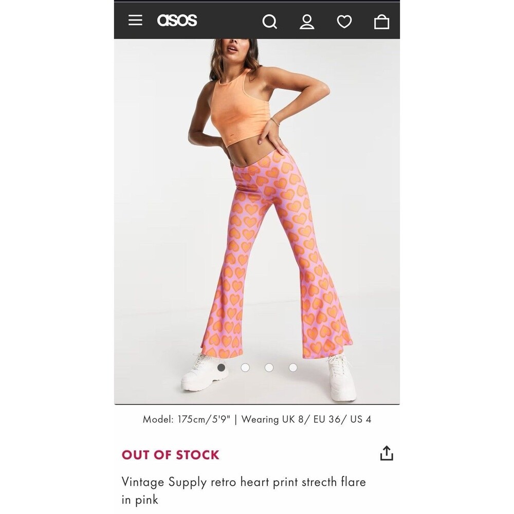 Vintage Supply Stretch Heart Flat Pants Retro Artsy Print